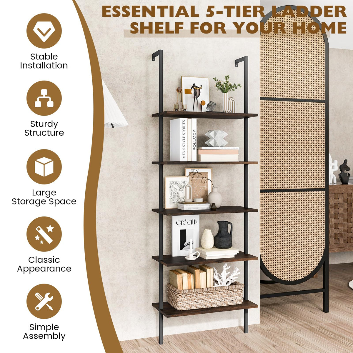 5-Tier Wall Mounted Bookshelf P90664