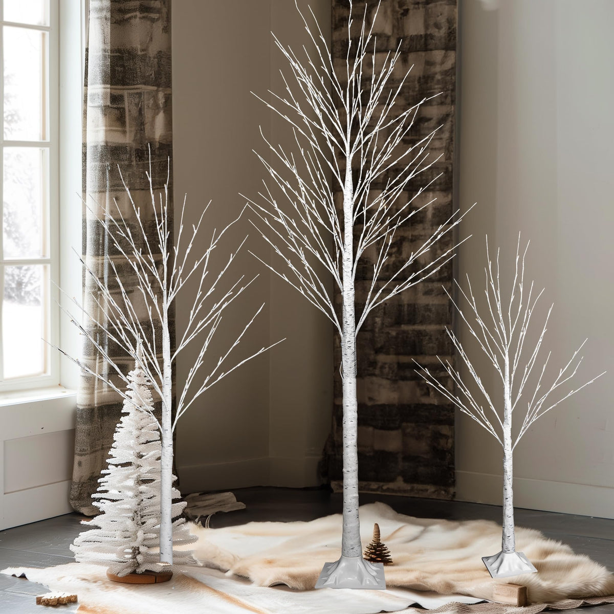 Light up Birch Tree 3 Pack Pre lit Christmas Tree Q1454