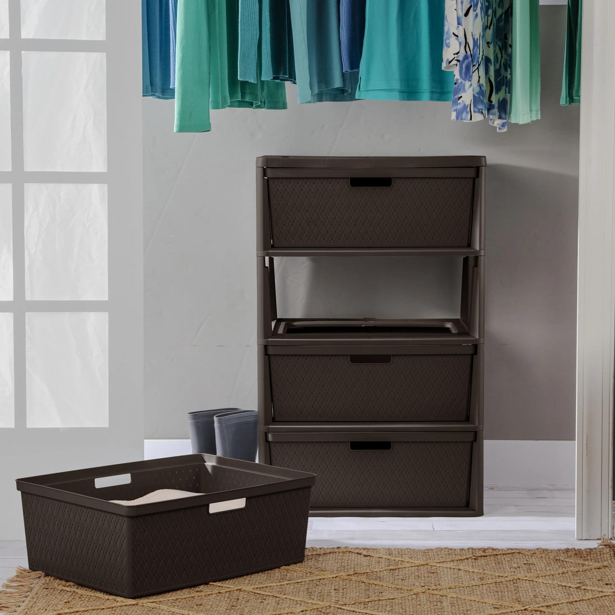 Dark Brown 4 Drawer Plastic Drawer Tower F2176