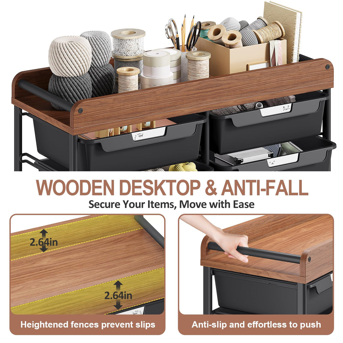 10 Drawer Rolling Storage Cart with Wooden Tabletop M1358