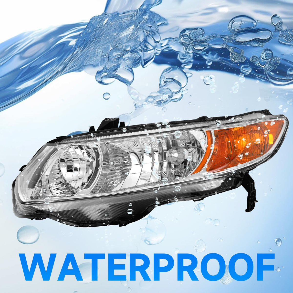 Headlight Assembly for 2006-2011 Honda Civic 2-Door Chrome Housing Amber Reflector J1693
