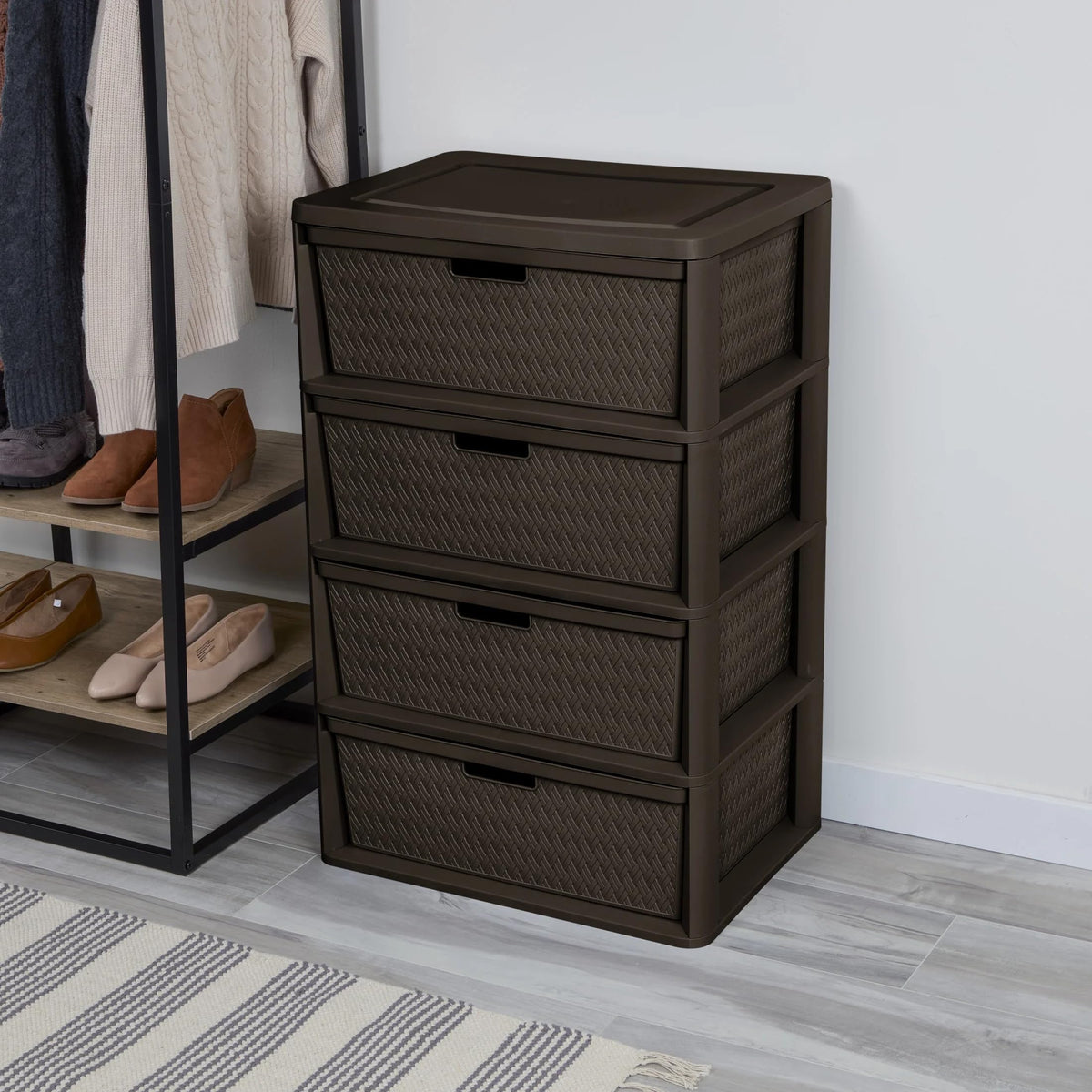Dark Brown 4 Drawer Plastic Drawer Tower F2176