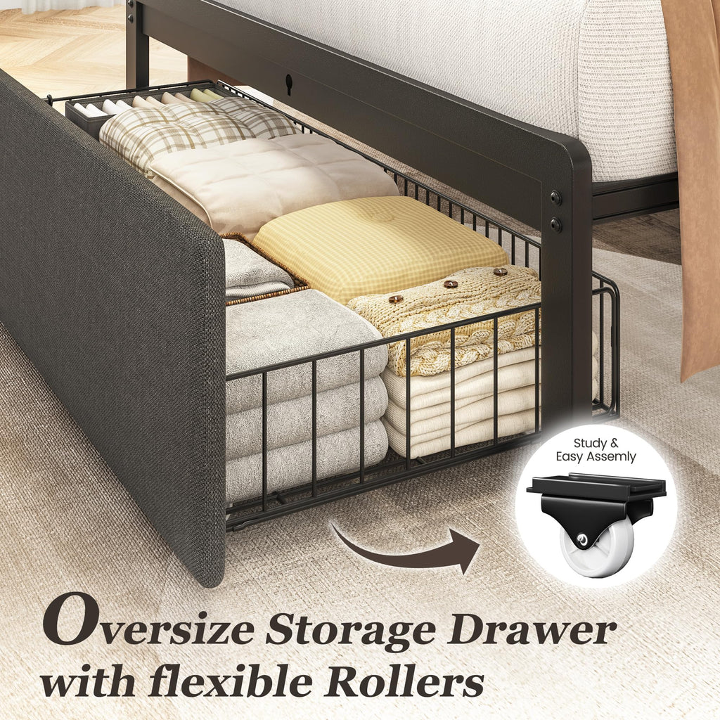 Grey Twin Bed Frame with Storage Drawer G97007