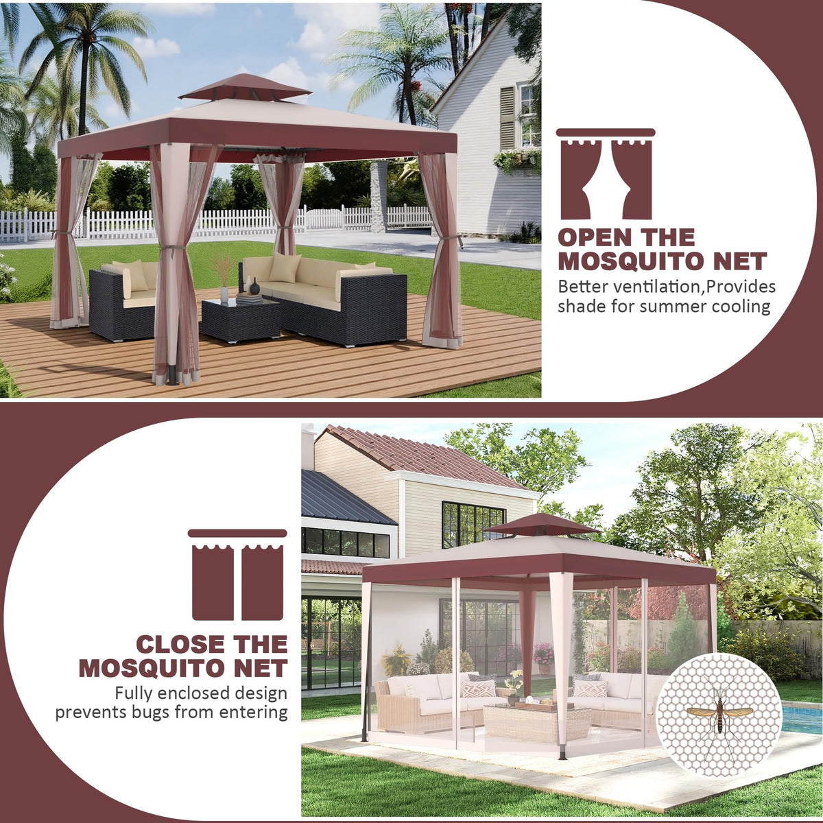 10x10 Outdoor Gazebo with Mosquito Netting J38335