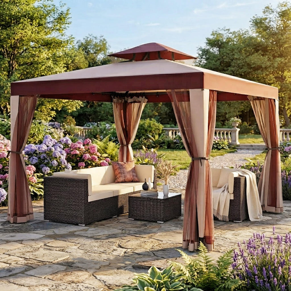 10x10 Outdoor Gazebo with Mosquito Netting J38335