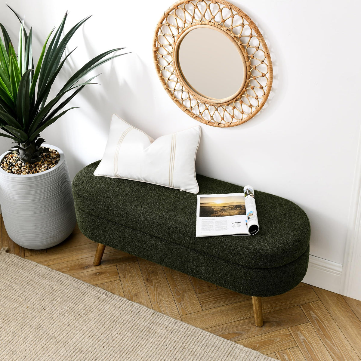 Green Oval Storage Ottoman Bench M7979