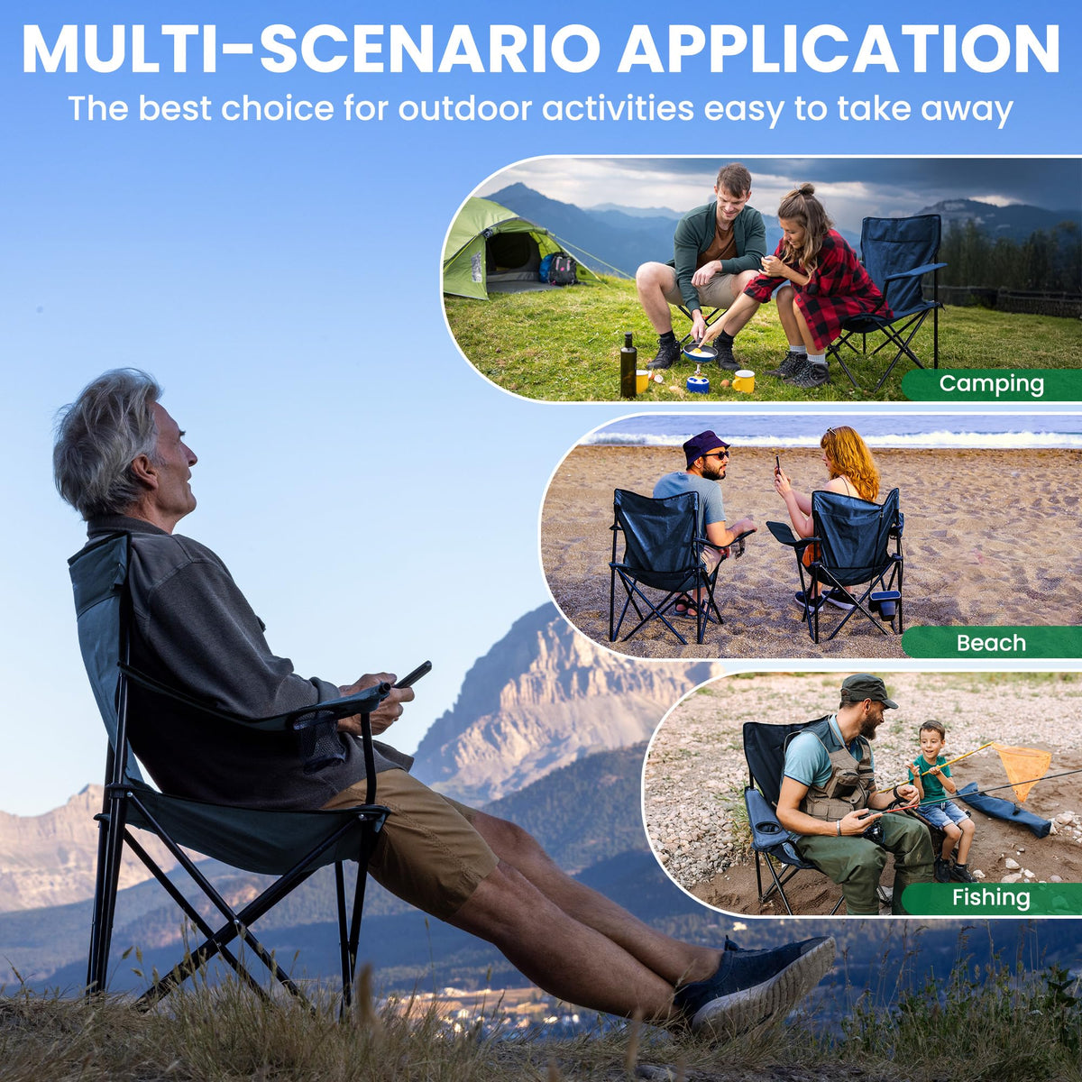 2-Pack Foldable Camping Chairs with Cup Holder, Carry Bag L873