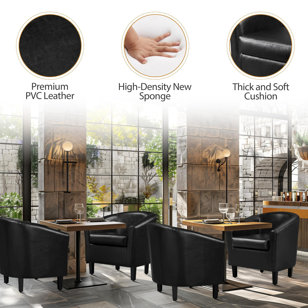 Black Faux Leather Barrel Accent Chairs M508289