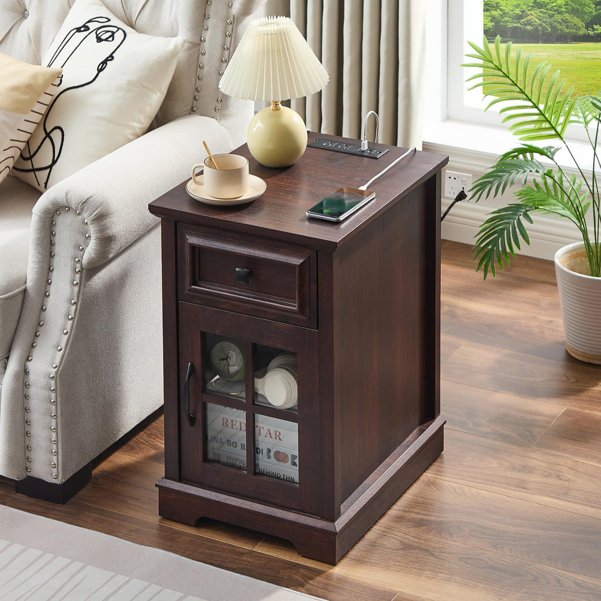 Cherry Side Table with Charging Station D624602