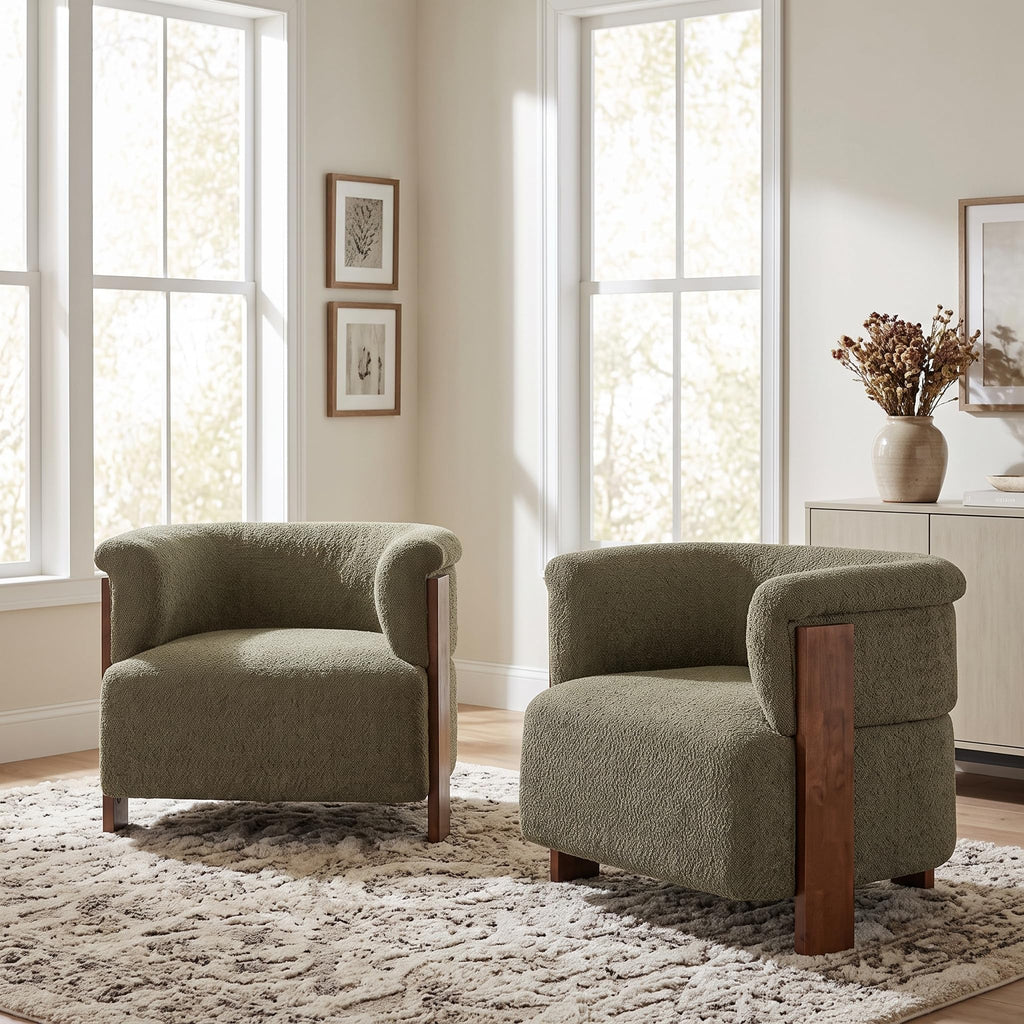 Boucle Upholstered Barrel Chairs Set of 2 E456888