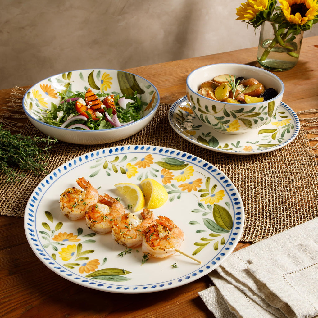 Hand Painted Stoneware Floral Dinnerware Set, Service for Four (16pcs) K2759