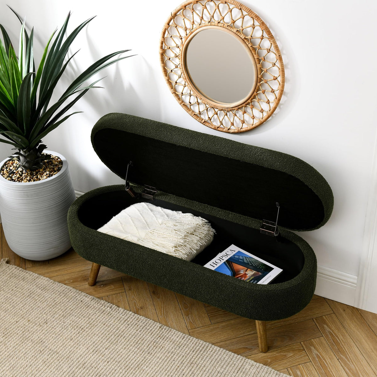 Green Oval Storage Ottoman Bench M7979