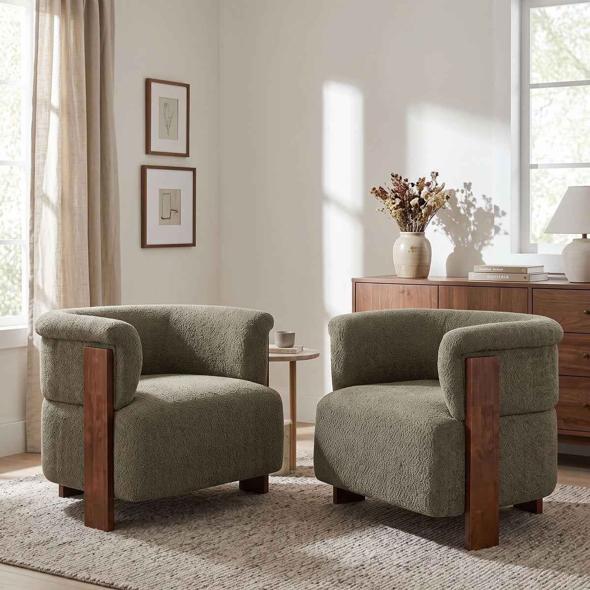 Boucle Upholstered Barrel Chairs Set of 2 E456888