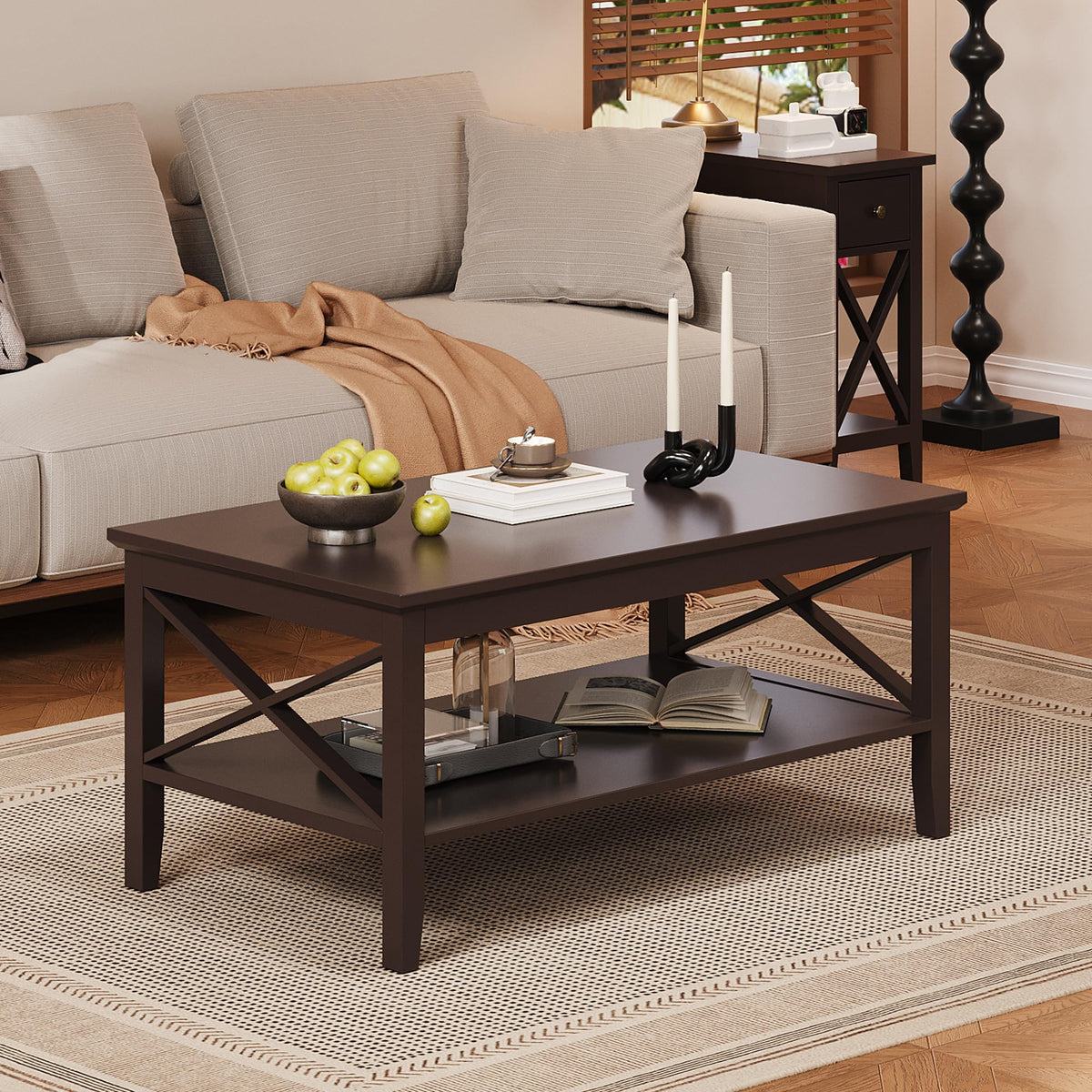 Espresso Wood Coffee Table with Storage 40 inches V790