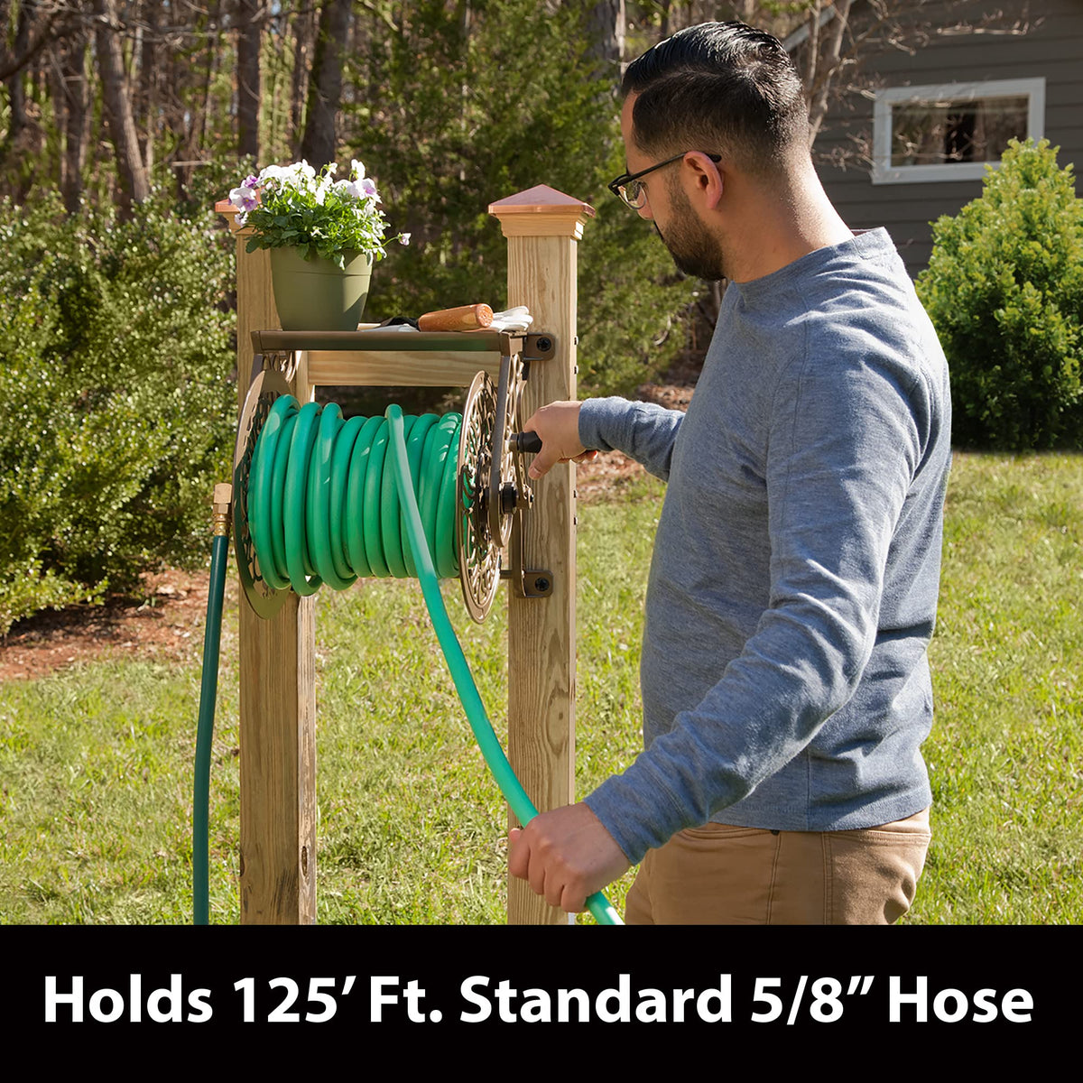 Cast Aluminum Wall Mount Hose Reel, Holds 125-Feet of 5/8-Inch Hose - Bronze B209
