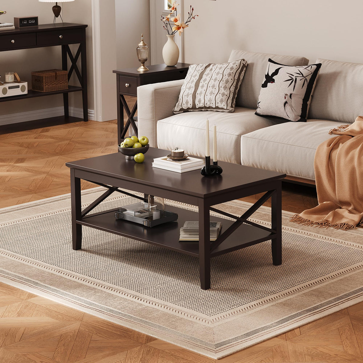 Espresso Wood Coffee Table with Storage 40 inches V790