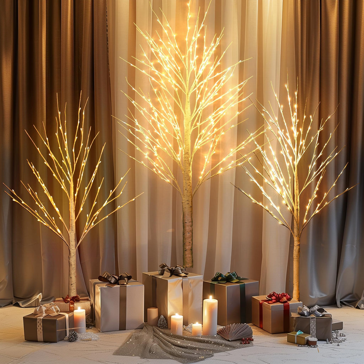 Light up Birch Tree 3 Pack Pre lit Christmas Tree Q1454