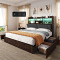 King Brown Storage Bed with Bookcase Headboard & Drawer E76867