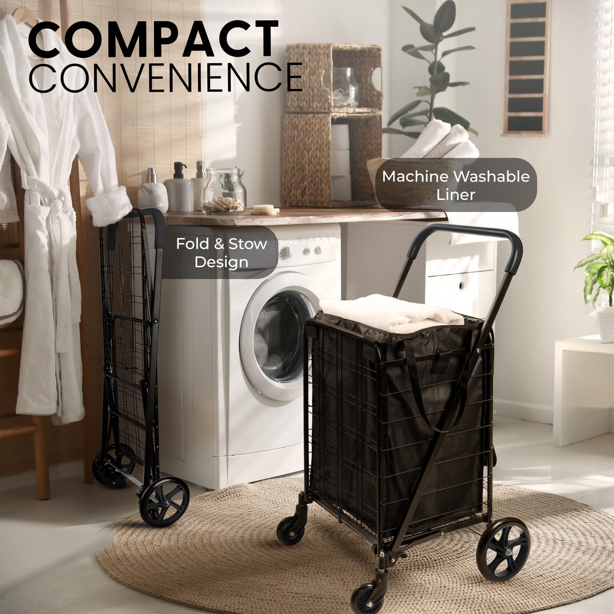 Large Folding Utility Shopping Cart with Removable Liner, 110 lb Capacity, Black D8267