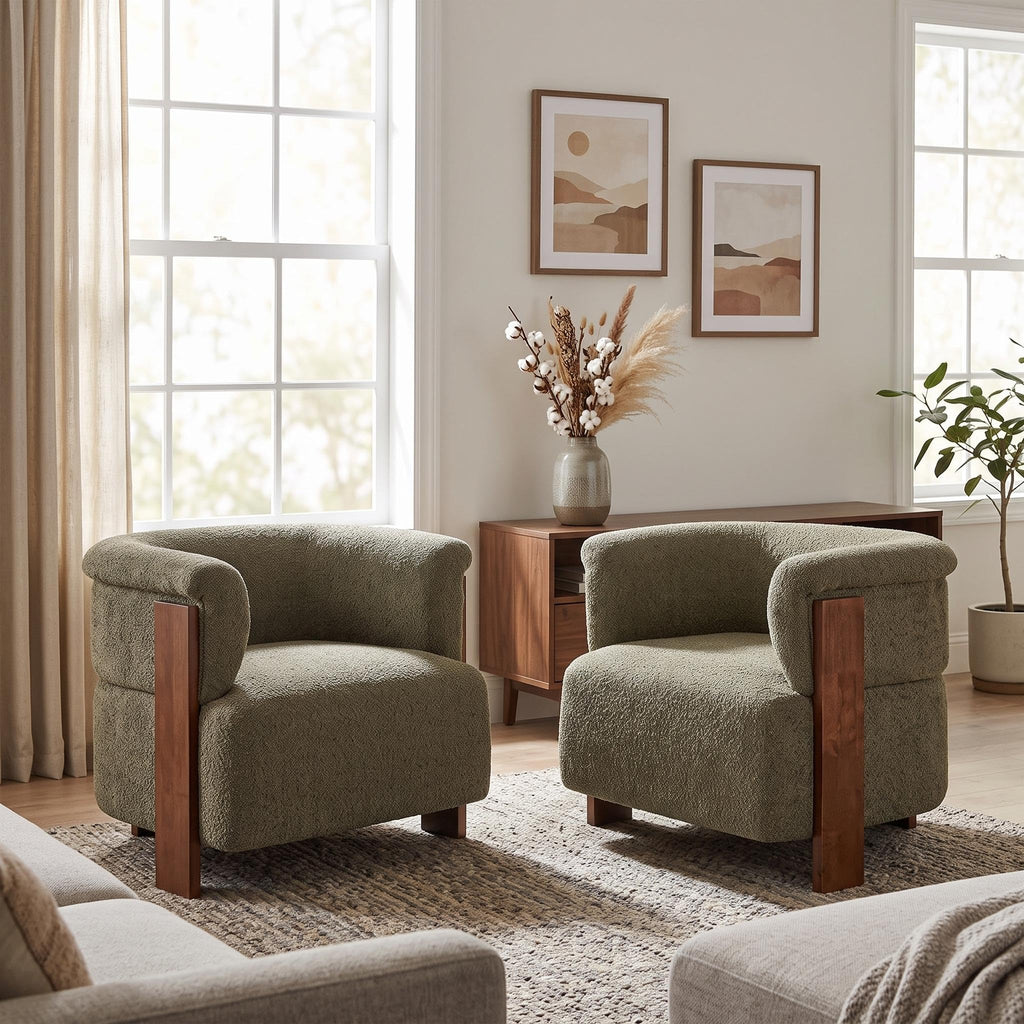 Boucle Upholstered Barrel Chairs Set of 2 E456888