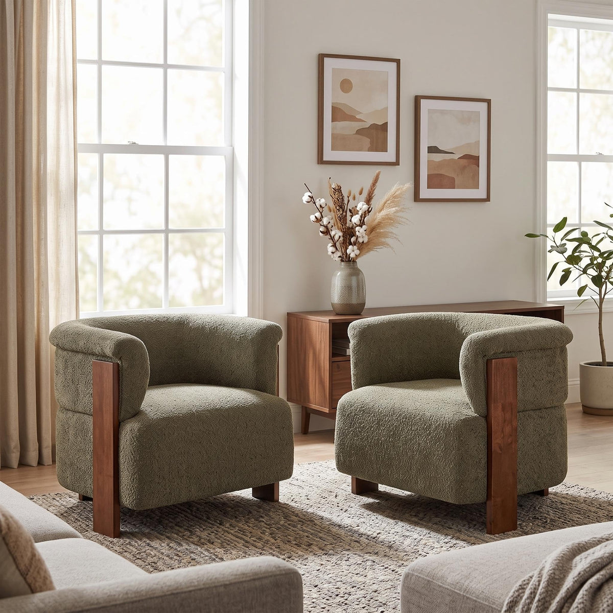 Boucle Upholstered Barrel Chairs Set of 2 E456888