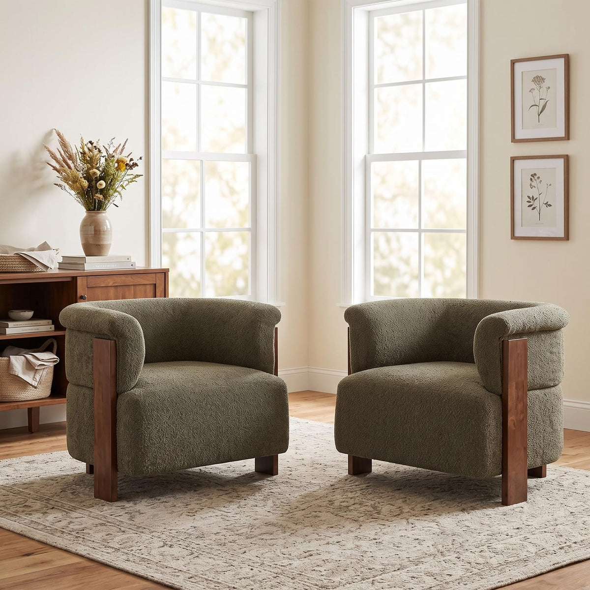Boucle Upholstered Barrel Chairs Set of 2 E456888