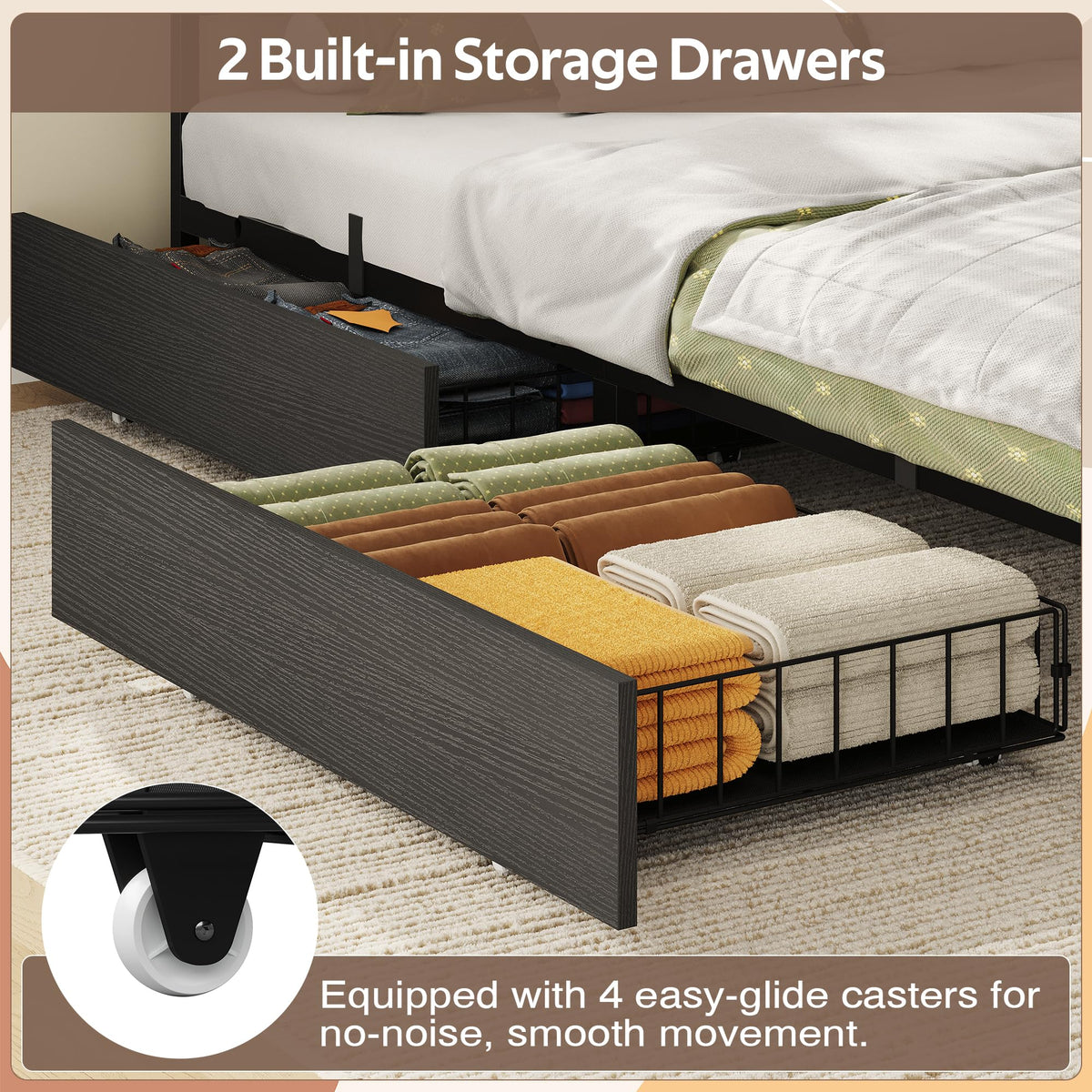 Black Corner Bed Frame Full with Storage and Desk F763637