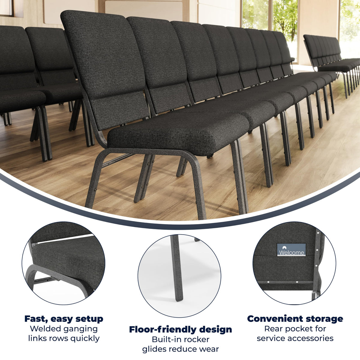 Dark Gray Fabric Stacking Church Chair 4 Pack P323632