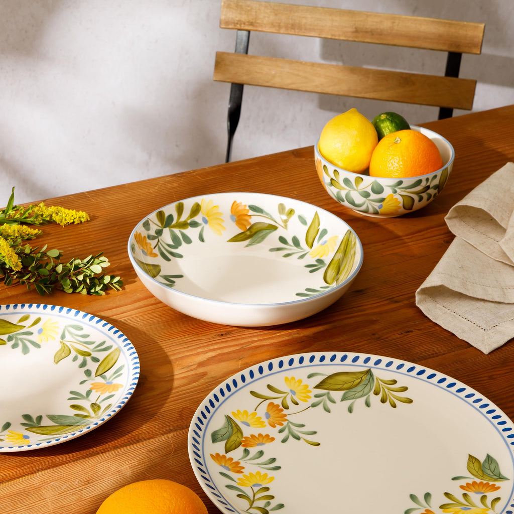 Hand Painted Stoneware Floral Dinnerware Set, Service for Four (16pcs) K2759